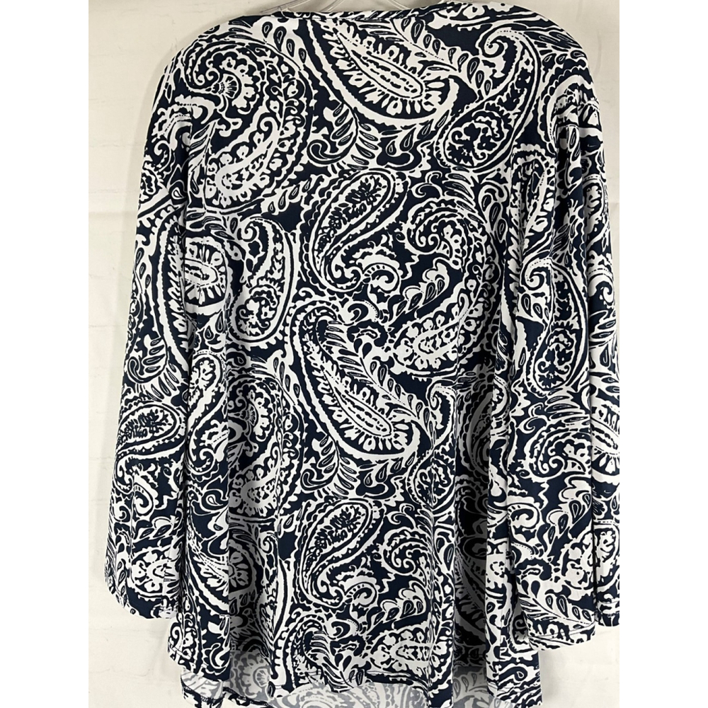 Cato Women's Paisley Print V-Neck Long Sleeve Tunic Top Blue/White L Used - Picture 6 of 6